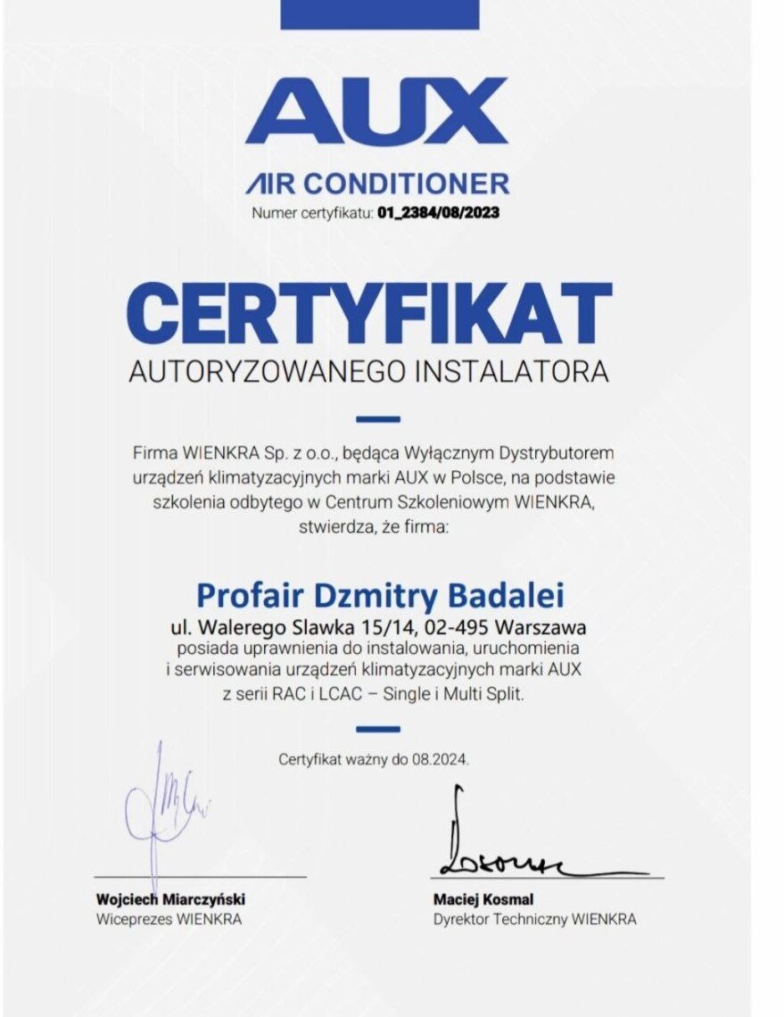 Certyfikat ProfAir 1